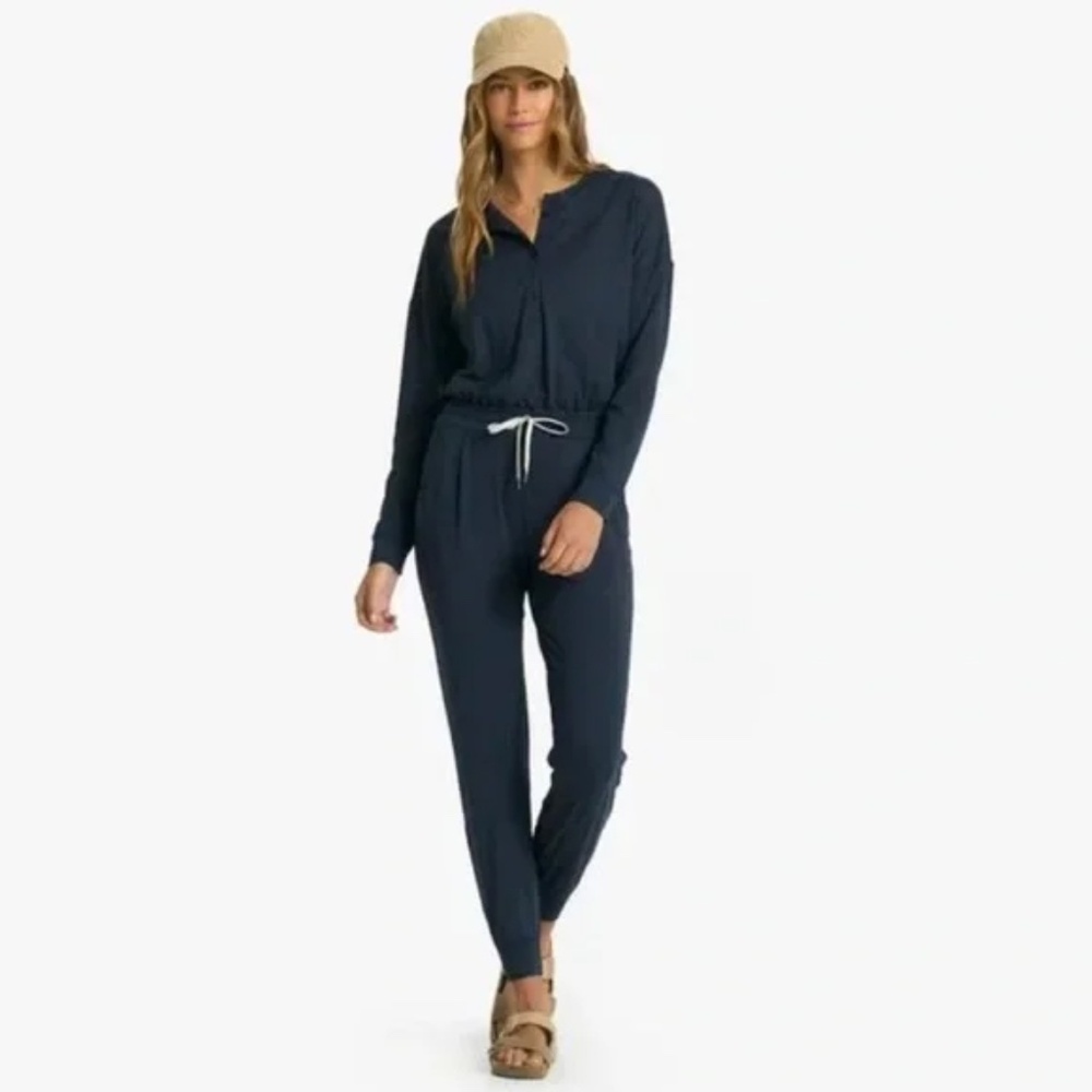 Vuori Lux Henley Jumpsuit Long Sleeve Blue Navy